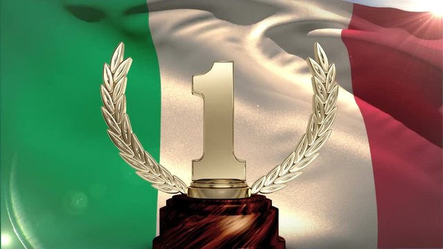 First place trophy with italian flag in the background