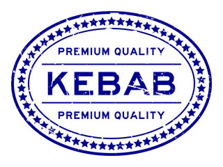 Grunge blue premium quality kebab word oval rubber seal stamp on white background