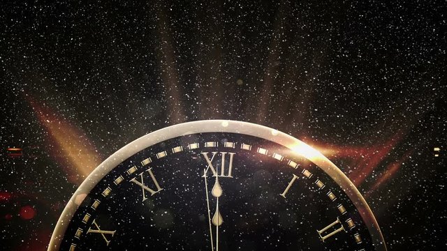 Video composition with falling snow over animation of  countdown clock