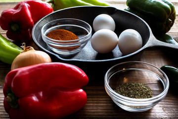 Cooking ingredients on table top