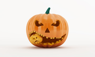 3D render of a pumpkin eating another pumpkin