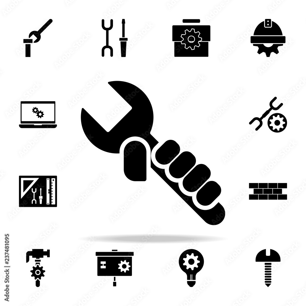 Aufkleber hand and spanner icon. engineering icons universal set for web and mobile