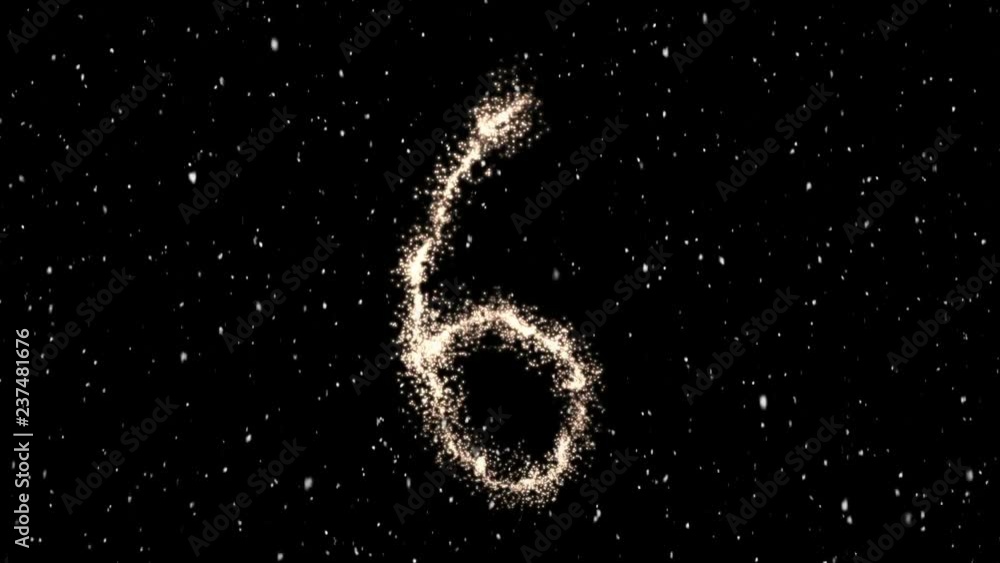 Poster video composition with falling snow over animation of countdown