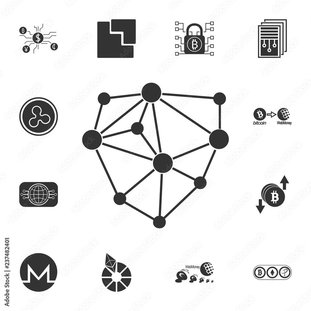 Poster abstract connection points and lines icon. crypto currency set icons