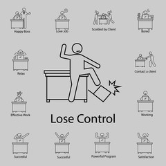 worker is losing control icon. Detailed set of People in the work icons. Premium graphic design. One of the collection icons for websites, web design, mobile app