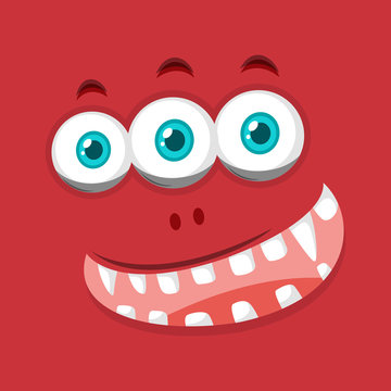 Monster face on red background