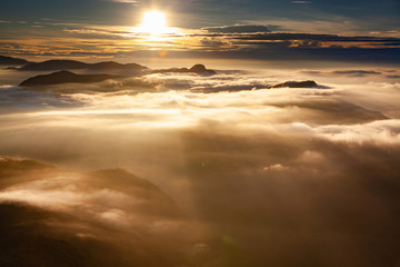 amazing sunrise seen from Sri Pada or Adam's Peak, Sri Lanka