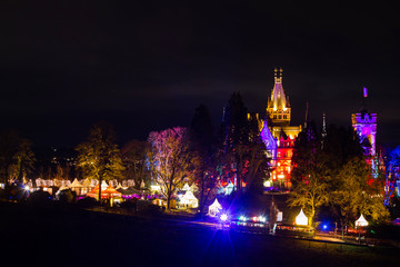 Fototapeta na wymiar drachenburg castle koenigswinter germany colorful lights at night