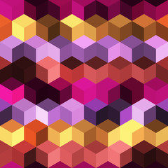 Hexagon grid seamless vector background. Colorful polygons bauhaus corners geometric design. Trendy colors hexagon cells pattern for flyer or cover. Honeycomb shapes mosaic backdrop.