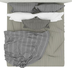 Bed top view / Bed overhead view isolated on white background perfect for use for 2d colour floor plans or design projects.