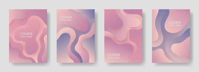 Gradient liquid shapes abstract covers vector collection. Retro folder backgrounds design. Organic bubble fluid splash shapes, oil drop molecular mixture concept pattern. Cover templates.