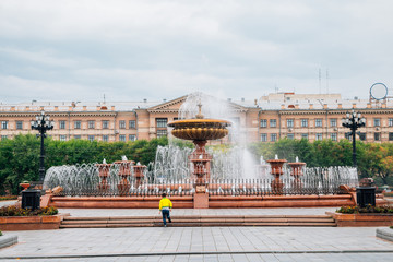 Lenin square fountain in Khabarovsk, Russia
