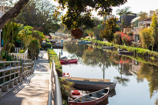 Venice Canals Historic District, Los Angeles, California founded by Abbot Kinney. Man made mesmerizing canals and multi-million dollar homes with amazing gardens.