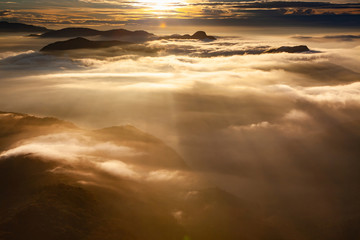 amazing sunrise seen from Sri Pada or Adam's Peak, Sri Lanka