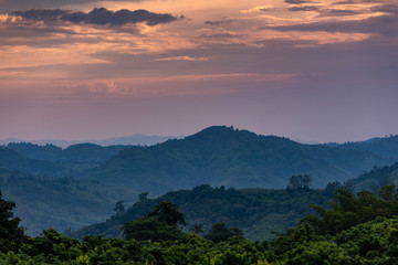 Mountain valley during sunrise. Natural autumn landscape