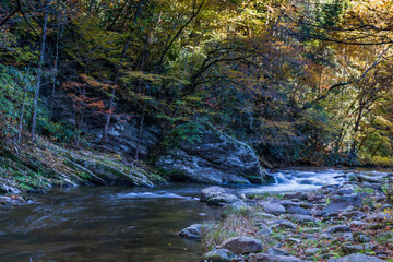 Middle Prong Little River surrounded by fall foliage in the Great Smoky Mountains National Park, Tennessee