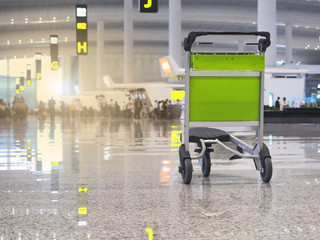 Empty airport baggage luggage is available for travelers arriving at the airport.