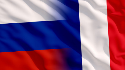 Waving Russia and France Flags