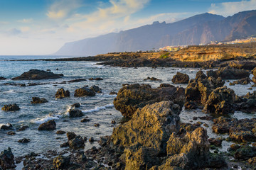 Beautiful view of the cliffs of Los Gigantes next to the fishing village of Alcala.  Tenerife. Canary Islands..Spain