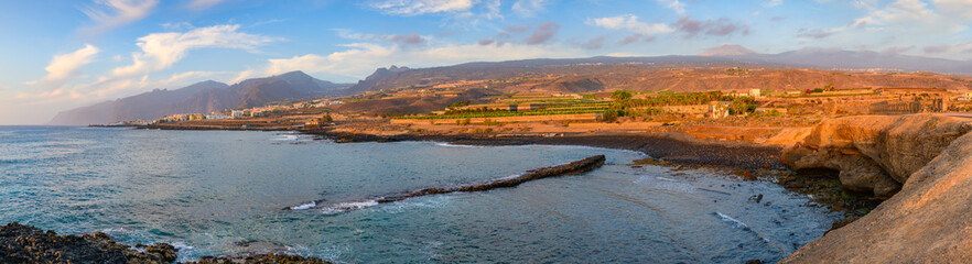 Stunning panorama with sunset views of the Los Gigantes cliffs near the village of Alcala.  Tenerife. Canary Islands..Spain