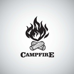 Campfire Mountain Adventure Retro Logo Vector Illustration. Template for Camping, Adventure Holiday Activity. 