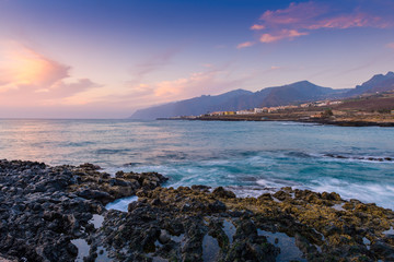 Evening sunset view of the cliffs of Los Gigantes.  Tenerife. Canary Islands..Spain