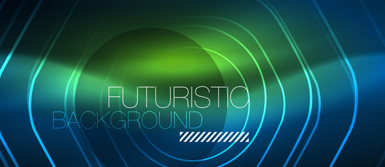 Neon glowing lines, magic energy space blue light concept, abstract background wallpaper design