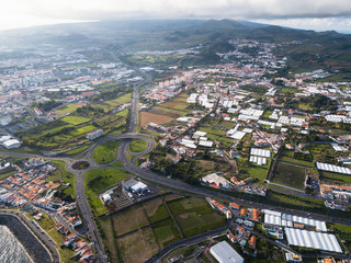 Aerial view of Ponta Delgada, San Miguel island, Azores, Portugal.