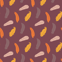 Vector feathers pattern isolated on a brown background.
