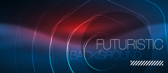 Neon glowing lines, magic energy space blue light concept, abstract background wallpaper design