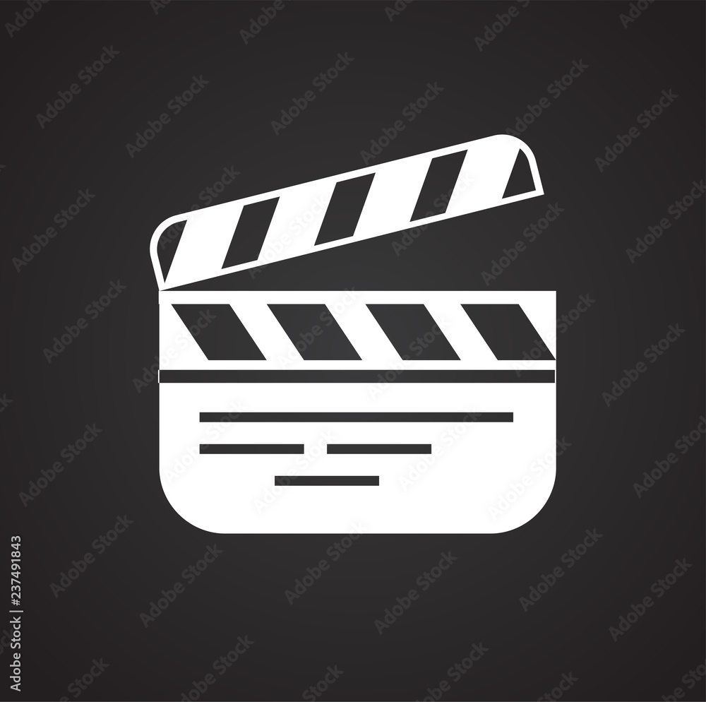 Poster movie clap board icon on black background for graphic and web design, modern simple vector sign. int