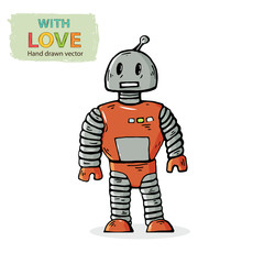 Vector robot kid toy hand draw in doodle style,isolated