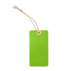 Blank green cardboard Price tag or label isolated on a white background, File contains with clipping path.
