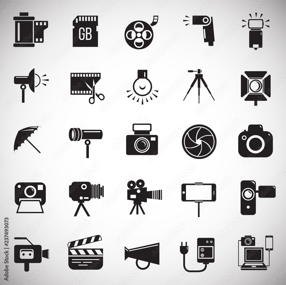 Fototapete photography and videography icon set on white background for graphic and web design, modern simple v