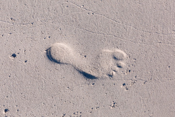 Fototapeta na wymiar foot print on sand on the beach close up