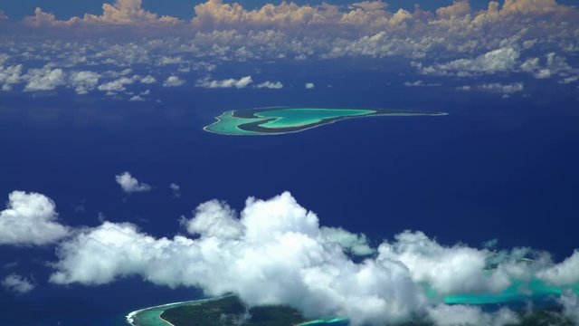 Aerial view of barrier reef on Tupai and Bora Bora Island South Pacific