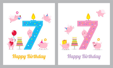 Birthday card with cute pig