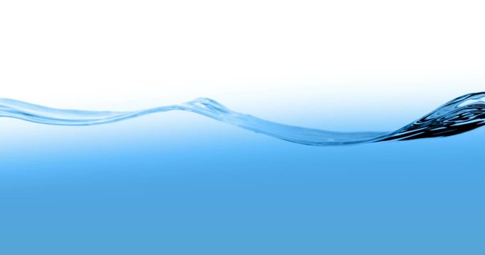 blue wave water with bubbles in tank on white background, slow motion movement, concept of clean and purity, healthcare and