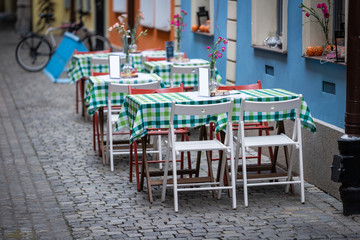 tables and chairs in the restaurant
