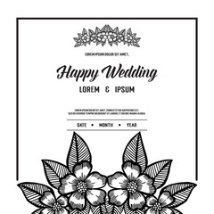 Wedding invitation card with flowers hand draw vector art
