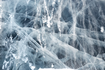 Ice patterns of Lake Baikal. Cracks and hummocks
