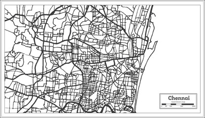 Chennai India City Map in Retro Style. Outline Map.