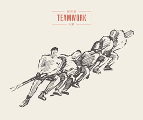 Team pulling line teamwork partnership vs vector