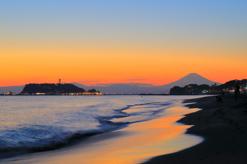 夕焼け空と富士山