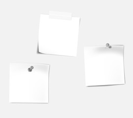 White blank note paper sheets on wall - reminder vector mockup set
