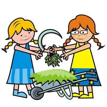 Two girls on the garden, vector illustration	