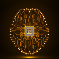 Abstract technological neon brain. Circuit board. Vector