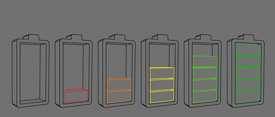 Battery icon. Charge level indicators. Vector outline illustration