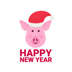 pig face avatar wearing hat happy new year merry christmas concept flat portrait isolated vector illustration