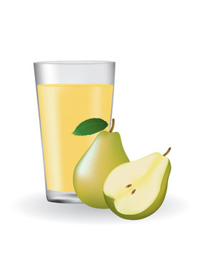 Pear juice with glass. vector illustration